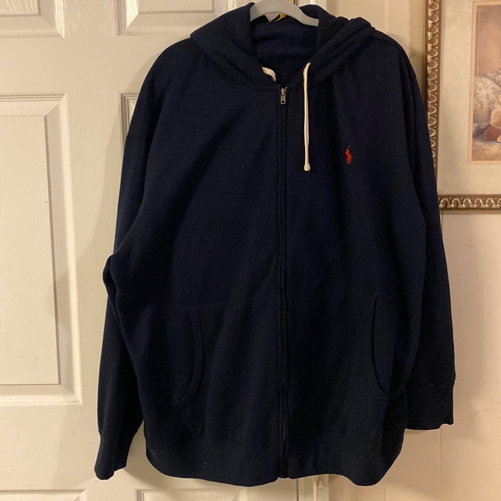 Men Polo hoodie. Size 3XB Navy Blue Excellent condition